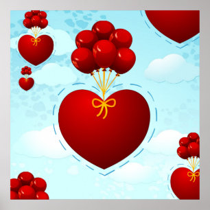 Rood hart met ballonnen, poster