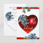 ROOD HART MET BLAUWE VERGEET-ME-NIETJES MONOGRAM R KAART (Voorkant / Achterkant)