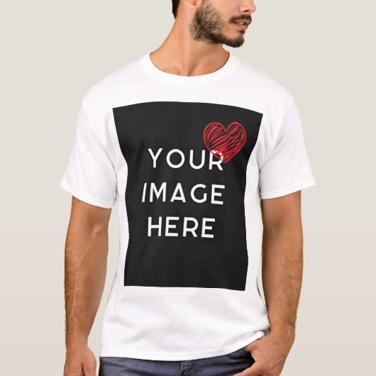 Rood hart met gepersonaliseerd afbeelding t-shirt (Voorkant)