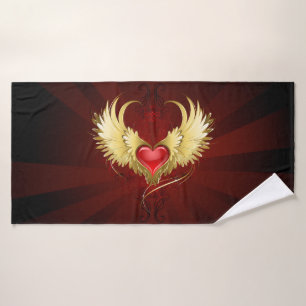 Rood Hart met Gouden Vleugels Badhanddoek