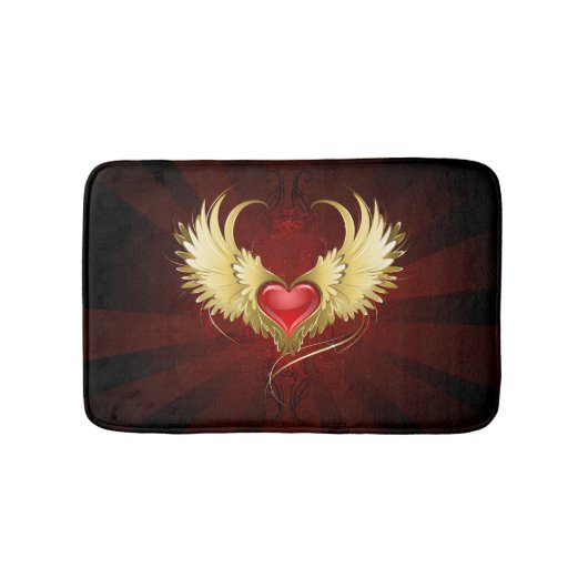 Rood Hart met Gouden Vleugels Badmat (Voorkant)