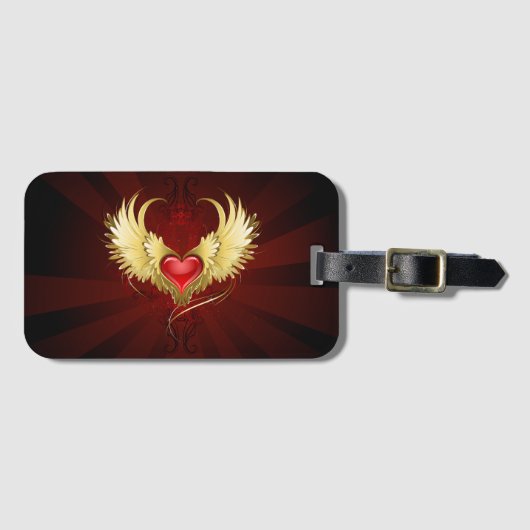 Rood Hart met Gouden Vleugels Bagagelabel (Voorkant (horizontaal))