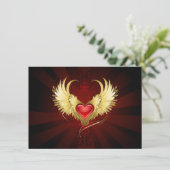 Rood Hart met Gouden Vleugels Bedankkaart (Staand voorkant)