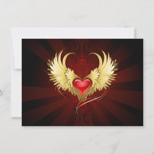 Rood Hart met Gouden Vleugels Bedankkaart (Voorkant)