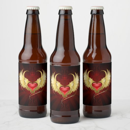 Rood Hart met Gouden Vleugels Bier Etiket (Flessen)