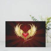 Rood Hart met Gouden Vleugels Briefpapier (Staand voorkant)