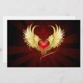 Rood Hart met Gouden Vleugels Briefpapier (Voorkant / Achterkant)