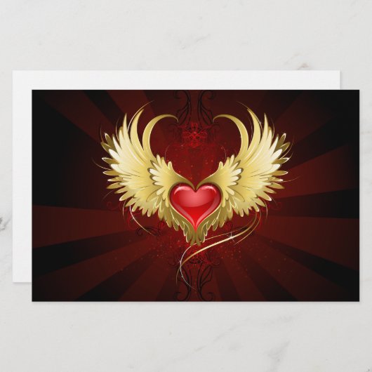Rood Hart met Gouden Vleugels Briefpapier (Voorkant / Achterkant)