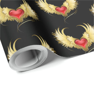 Rood Hart met Gouden Vleugels Cadeaupapier