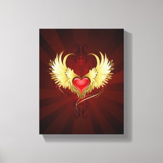 Rood Hart met Gouden Vleugels Canvas Afdruk (Voorkant)