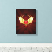 Rood Hart met Gouden Vleugels Canvas Afdruk (Insitu (Houten vloer))
