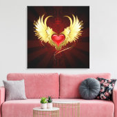 Rood Hart met Gouden Vleugels Canvas Afdruk (Insitu (Woonkamer))