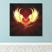 Rood Hart met Gouden Vleugels Canvas Afdruk (Insitu (Houten vloer))