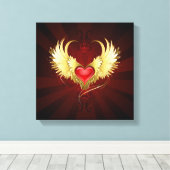 Rood Hart met Gouden Vleugels Canvas Afdruk (Insitu (Houten vloer))