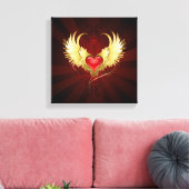 Rood Hart met Gouden Vleugels Canvas Afdruk (Insitu (Woonkamer))
