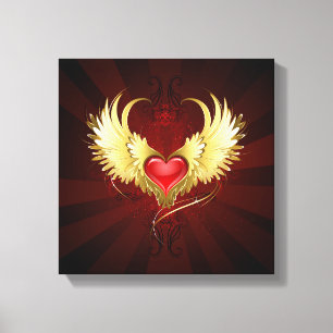 Rood Hart met Gouden Vleugels Canvas Afdruk