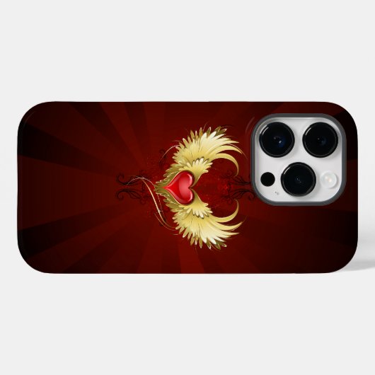 Rood Hart met Gouden Vleugels Case-Mate iPhone Case (Achterkant (horizontaal))