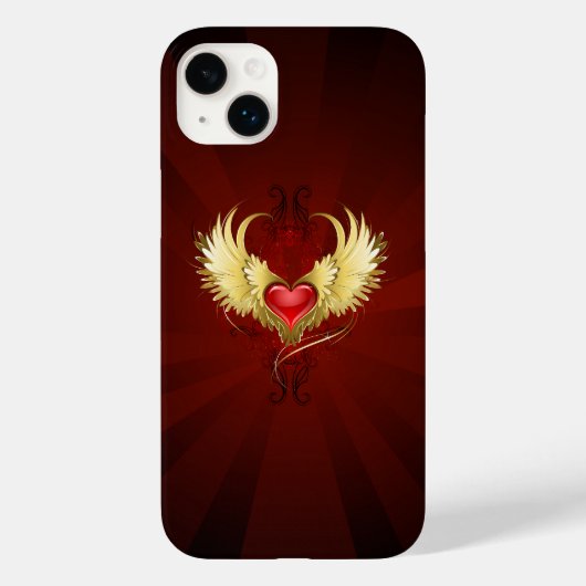Rood hart met gouden vleugels Case-Mate iPhone case (Achterkant)
