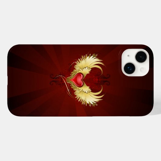 Rood hart met gouden vleugels Case-Mate iPhone case (Achterkant (horizontaal))