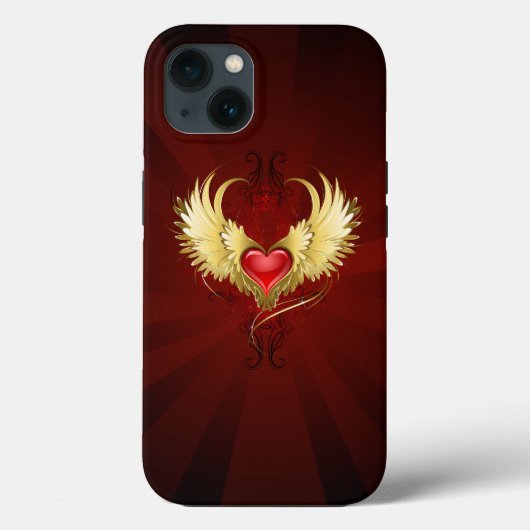 Rood hart met gouden vleugels Case-Mate iPhone case (Achterkant)