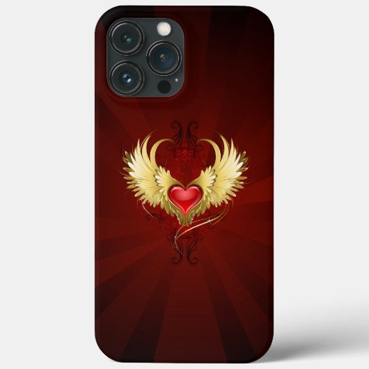 Rood hart met gouden vleugels Case-Mate iPhone case (Achterkant)