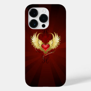 Rood Hart met Gouden Vleugels Case-Mate iPhone 14 Pro Hoesje