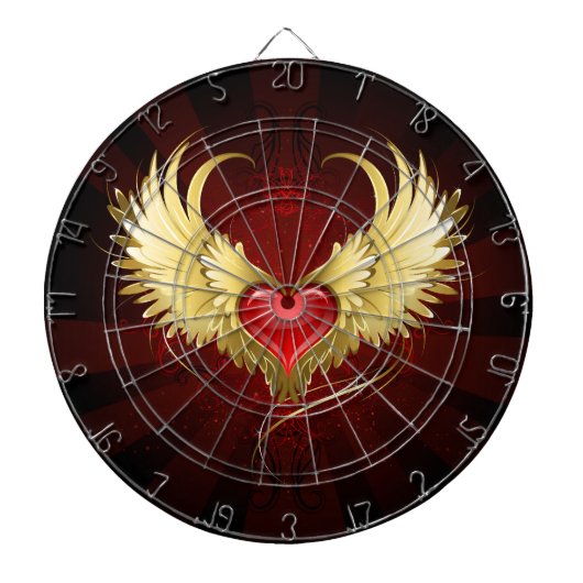 Rood Hart met Gouden Vleugels Dartbord (Voorkant)