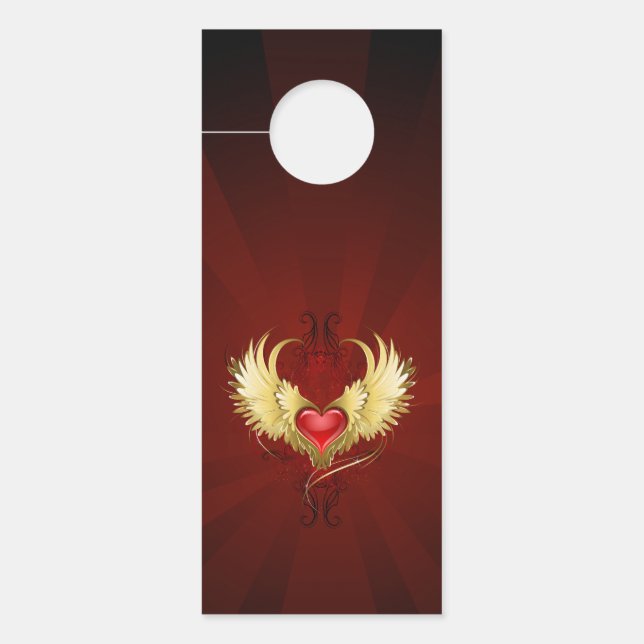Rood Hart met Gouden Vleugels Deurhanger (Voorkant)