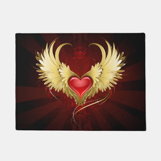 Rood Hart met Gouden Vleugels Deurmat (Voorkant)