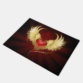 Rood Hart met Gouden Vleugels Deurmat (Schuin)