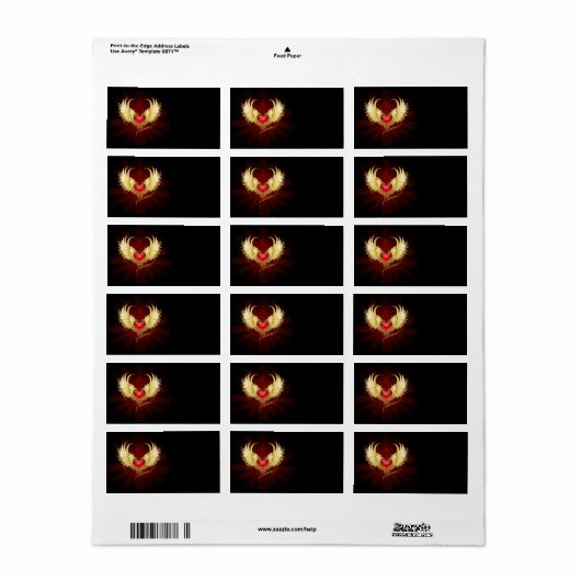Rood Hart met Gouden Vleugels Etiket (Full Sheet)