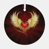 Rood Hart met Gouden Vleugels Glas Ornament (Achterkant)