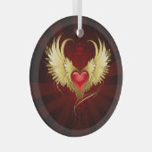 Rood Hart met Gouden Vleugels Glas Ornament (Voorkant Rechts)