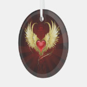 Rood Hart met Gouden Vleugels Glas Ornament (Voorkant links)