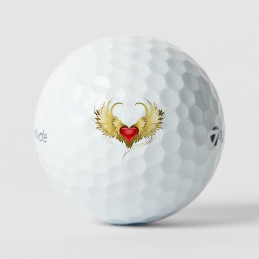 Rood Hart met Gouden Vleugels Golfballen (Voorkant)