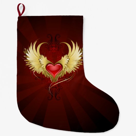 Rood Hart met Gouden Vleugels Grote Kerstsok (Voorkant)