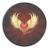Rood Hart met Gouden Vleugels Hockey Puck (Voorkant)