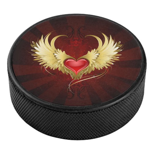 Rood Hart met Gouden Vleugels Hockey Puck (3/4)