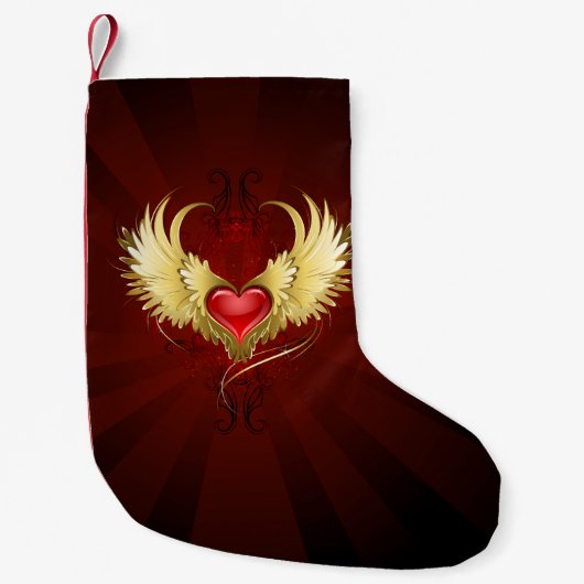 Rood Hart met Gouden Vleugels Kleine Kerstsok (Voorkant)