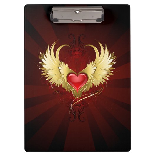 Rood Hart met Gouden Vleugels Klembord (Voorkant)