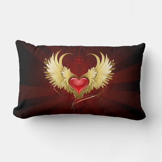 Rood Hart met Gouden Vleugels Kussen (Voorkant)