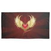 Rood Hart met Gouden Vleugels Kussensloop (Voorkant-Links)