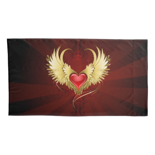 Rood Hart met Gouden Vleugels Kussensloop (Achterkant-Rechts)