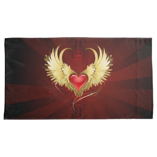 Rood Hart met Gouden Vleugels Kussensloop (Voorkant-Rechts)