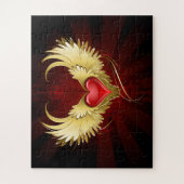 Rood Hart met Gouden Vleugels Legpuzzel (Verticaal)