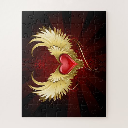 Rood Hart met Gouden Vleugels Legpuzzel (Verticaal)