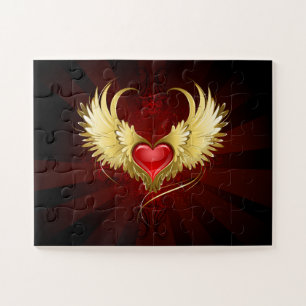 Rood Hart met Gouden Vleugels Legpuzzel
