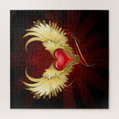 Rood Hart met Gouden Vleugels Legpuzzel (Verticaal)