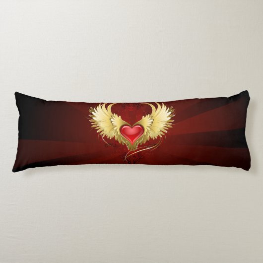 Rood Hart met Gouden Vleugels Lichaamskussen (Voorkant)