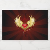 Rood Hart met Gouden Vleugels Likeurfles Etiket (Enkel label)